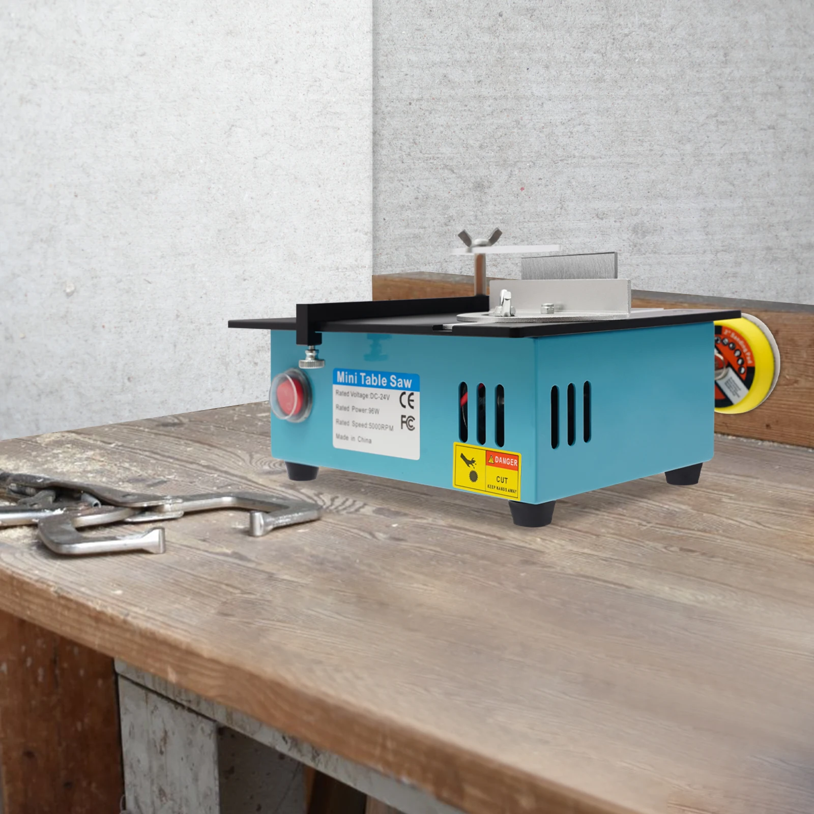 Mini Table Saw 0-90° Cutting Angle Adjustable Small Table Saw w/ 4 Blades 5000r/min Mini Table Saw for DIY Cutting 