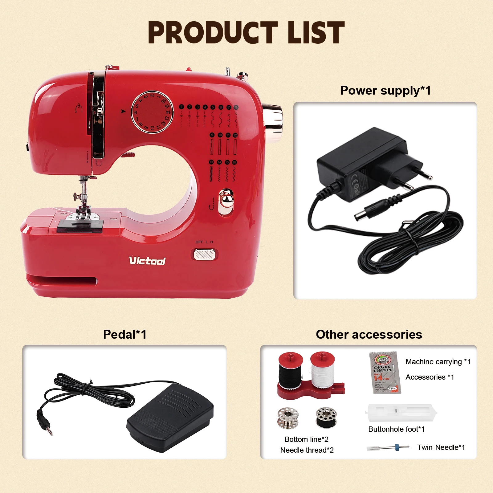 Mini Electric Sewing Machine Multifunctional Home 16 Stitches Double Needle Sewing Machine Spacious Workspace & Beginner-Friendly Design EU