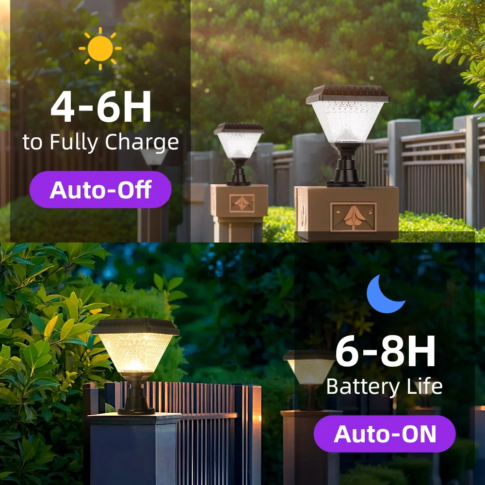 Timed Outdoor Solar Pillar Lights IP65 LED Garden Fence Light Remote Control Dimming RGB Post Lights Auto on/off Street Sunlight
