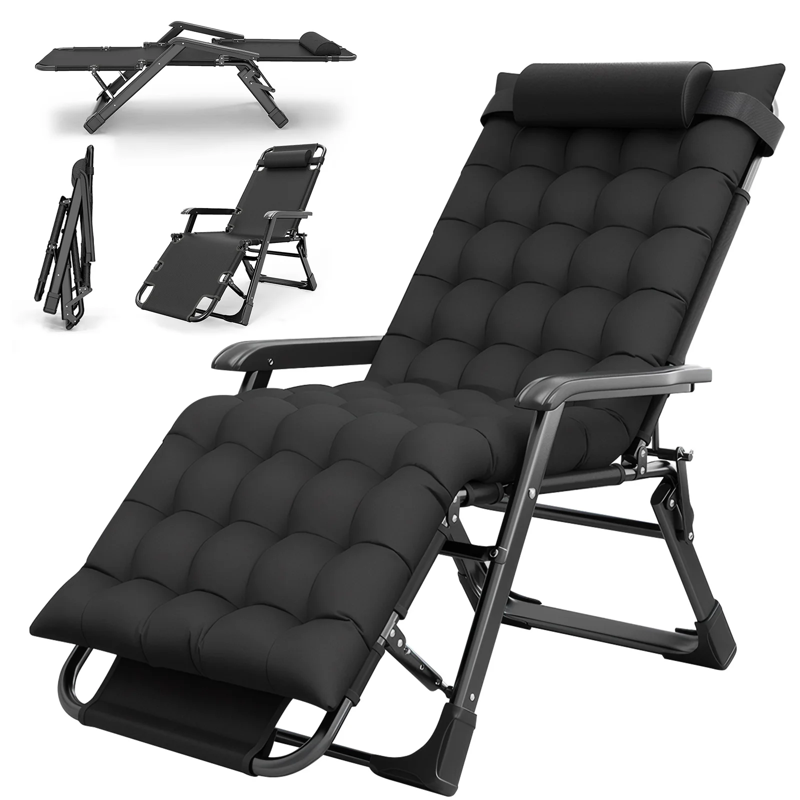 Zero Gravity Chair Reclining Camping Lounge Chair W/Removable Cushion Reclining Patio Chairs Folding Recliner for Indoor Outdoor