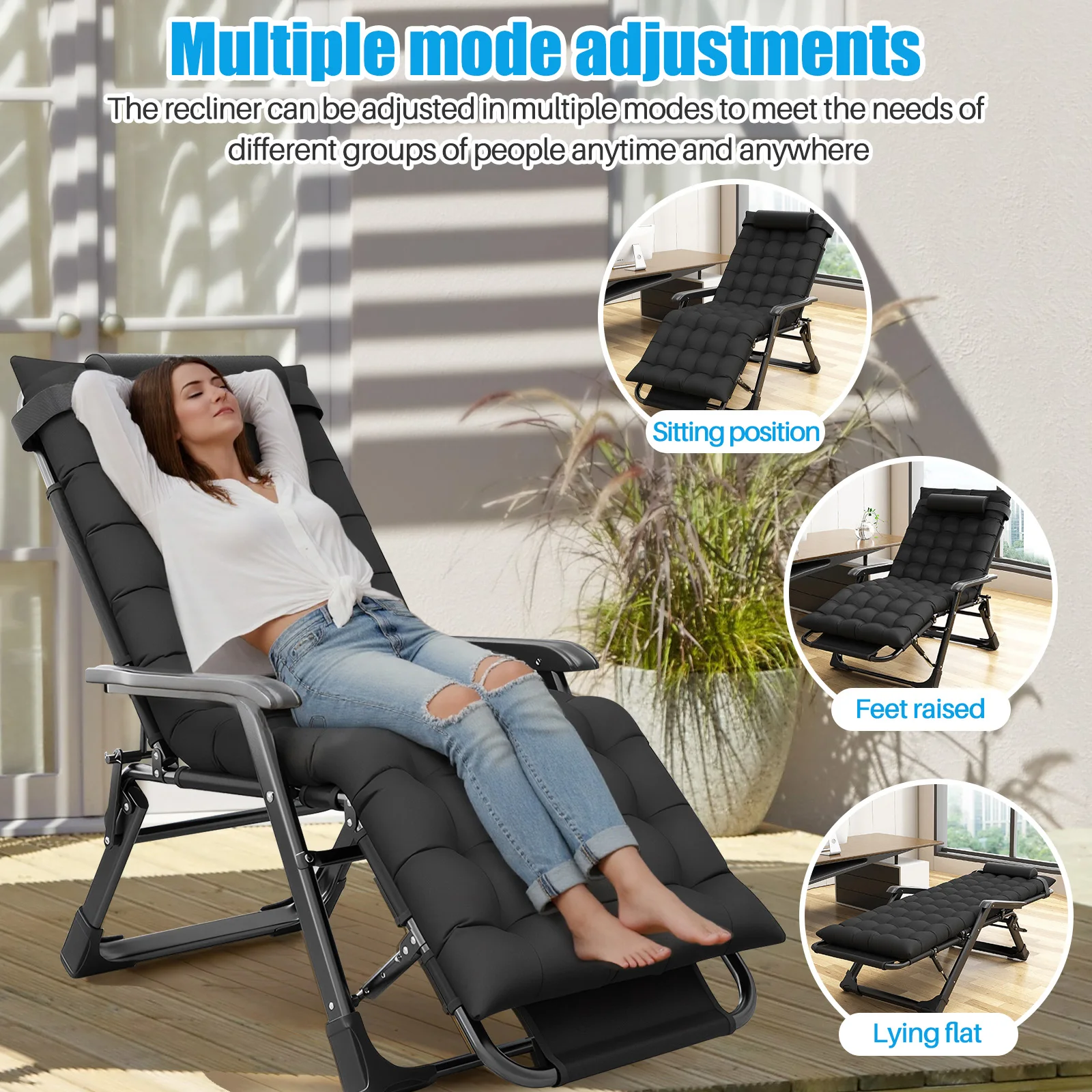 Zero Gravity Chair Reclining Camping Lounge Chair W/Removable Cushion Reclining Patio Chairs Folding Recliner for Indoor Outdoor