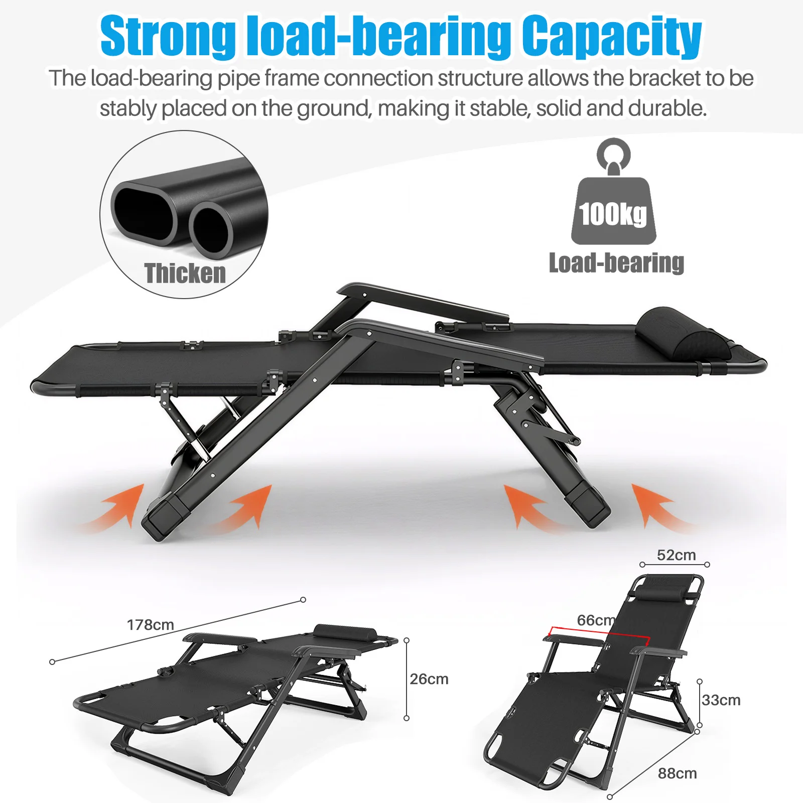 Zero Gravity Chair Reclining Camping Lounge Chair W/Removable Cushion Reclining Patio Chairs Folding Recliner for Indoor Outdoor