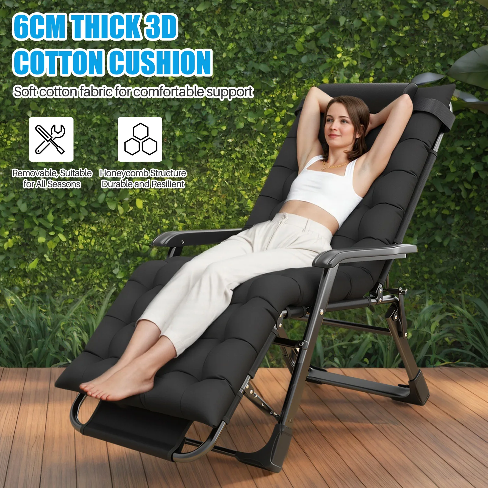 Zero Gravity Chair Reclining Camping Lounge Chair W/Removable Cushion Reclining Patio Chairs Folding Recliner for Indoor Outdoor