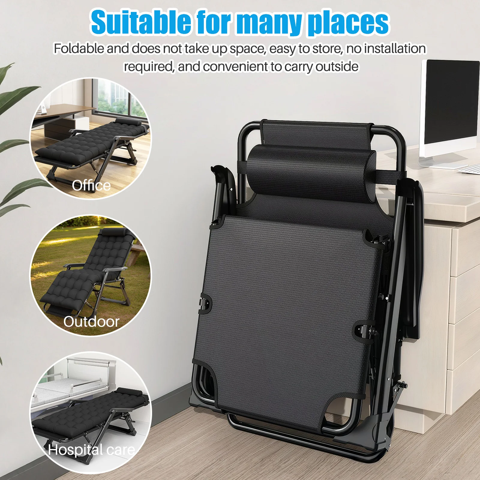 Zero Gravity Chair Reclining Camping Lounge Chair W/Removable Cushion Reclining Patio Chairs Folding Recliner for Indoor Outdoor