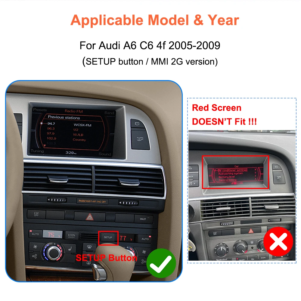 Bonroad 8.8 "CarPlay Android 14 Auto Radio For Audi A6 C6 4f 2005-2012 MMI 2G 3G Car Stereo Multimedia Player Screen Headunit