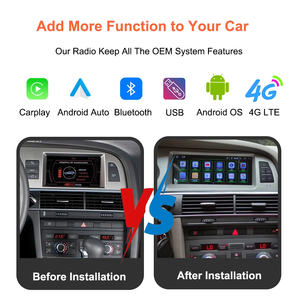Bonroad 8.8 "CarPlay Android 14 Auto Radio For Audi A6 C6 4f 2005-2012 MMI 2G 3G Car Stereo Multimedia Player Screen Headunit