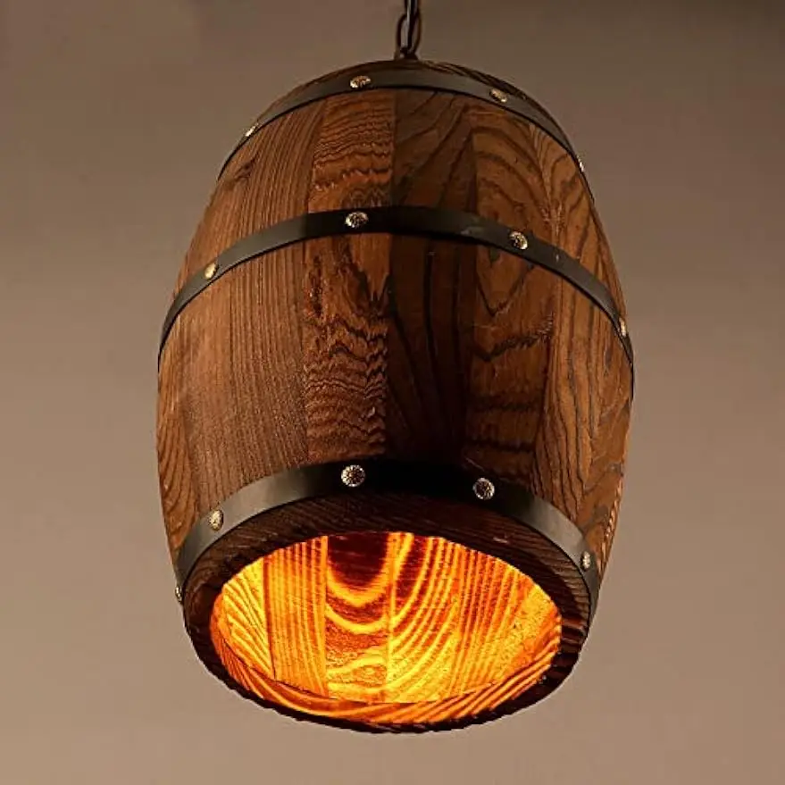 Industrial Retro Wooden Wine Barrel Pendant Light Lamp Ceiling Lamp Pendant Light E26 Ceiling Pendant Light(Bulb Not Included)