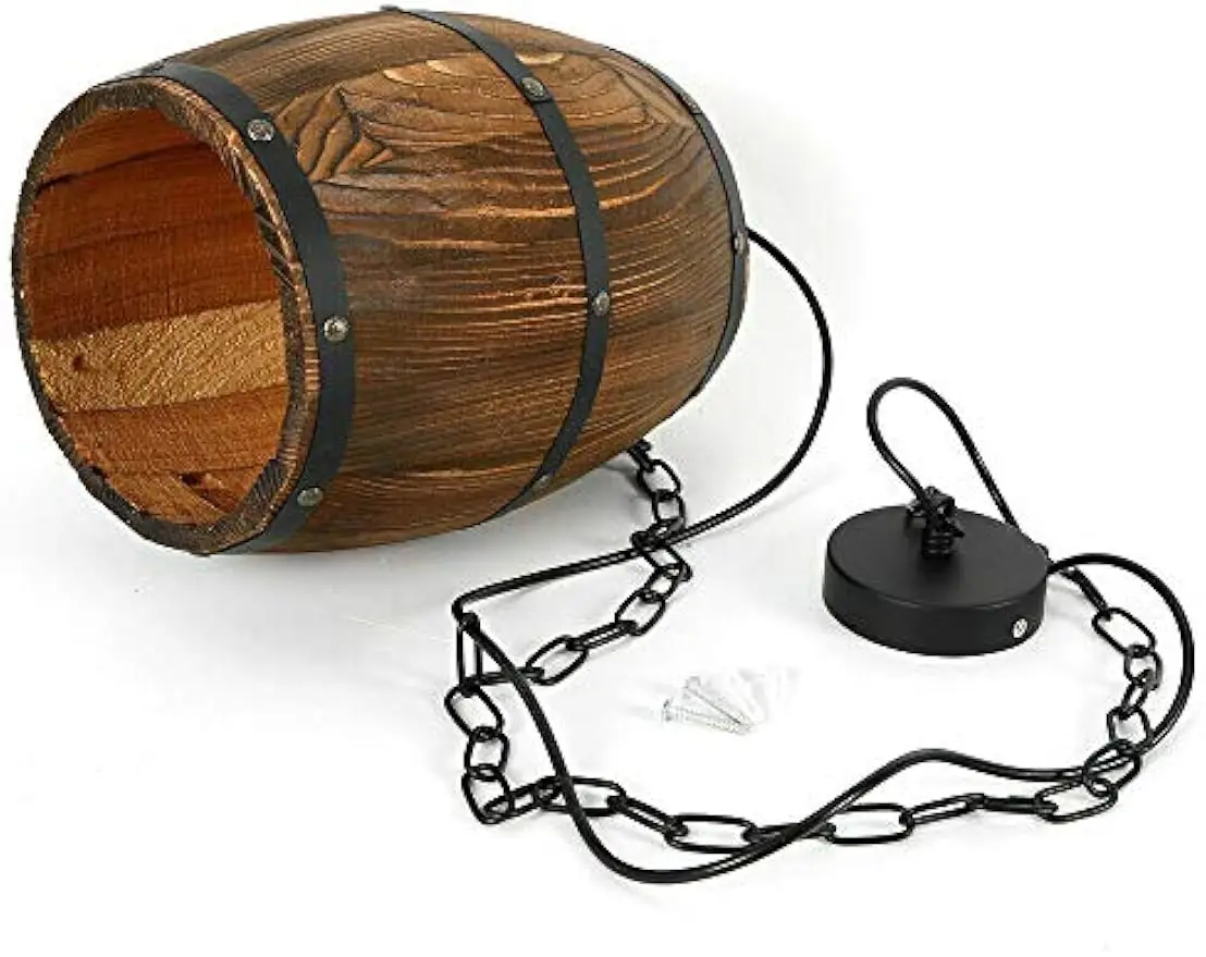 Industrial Retro Wooden Wine Barrel Pendant Light Lamp Ceiling Lamp Pendant Light E26 Ceiling Pendant Light(Bulb Not Included)