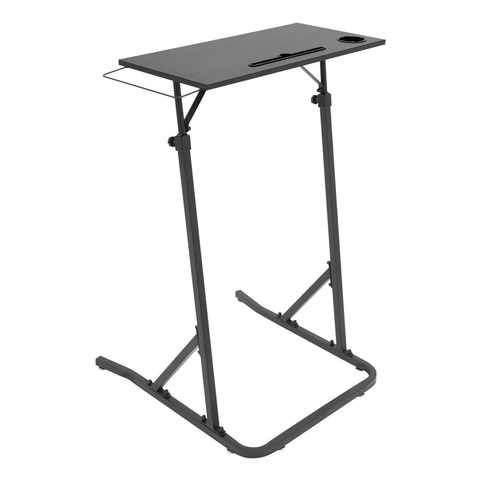 Adjustable Standing Desk with Cup Holder, Height Adjustable Laptop Workstation for Home Office, Fits Exercise Bike & Treadmill, Portable Fitness Desk with Caster Wheels