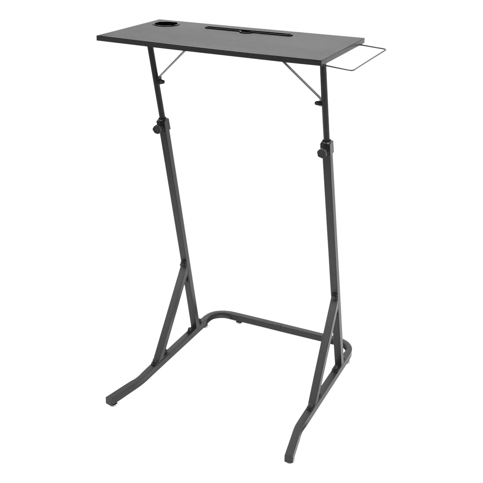 Adjustable Standing Desk with Cup Holder, Height Adjustable Laptop Workstation for Home Office, Fits Exercise Bike & Treadmill, Portable Fitness Desk with Caster Wheels