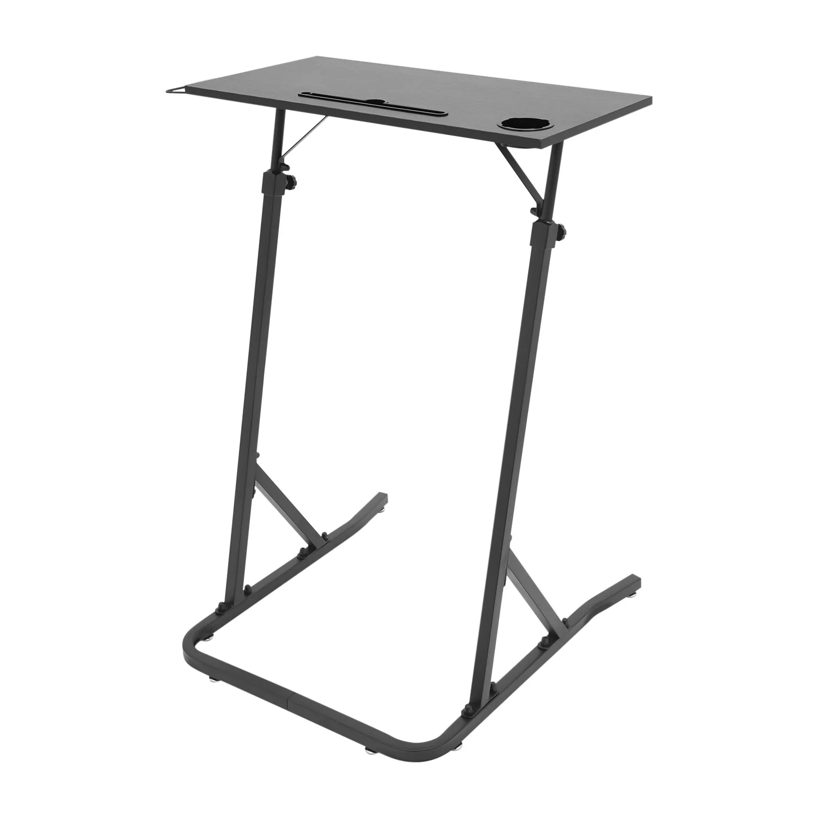 Adjustable Standing Desk with Cup Holder, Height Adjustable Laptop Workstation for Home Office, Fits Exercise Bike & Treadmill, Portable Fitness Desk with Caster Wheels