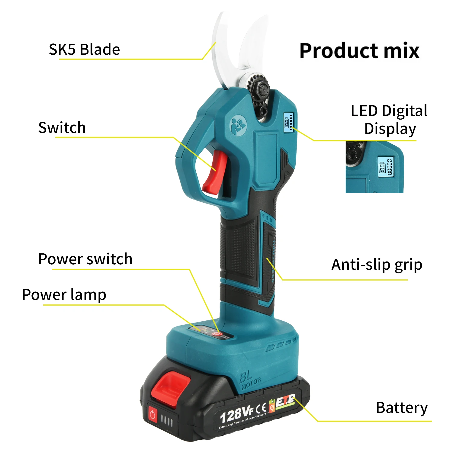 30mm Cordless Electric Pruning Shears Brushless Rechargeable Fruit Tree Bonsai Beautify Tool For Makita 18v Battery