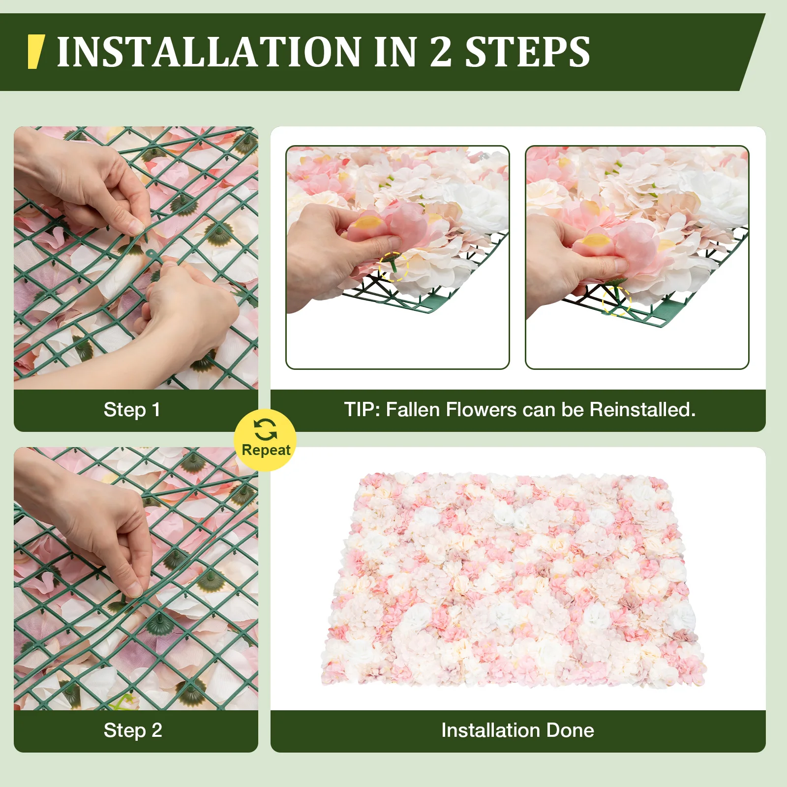 12 PCS Artificial Flower Wall Panels,Flower Wall Mat Silk Flower Panels for Outdoor Garden Backyard Fence Fence Privacy Screen