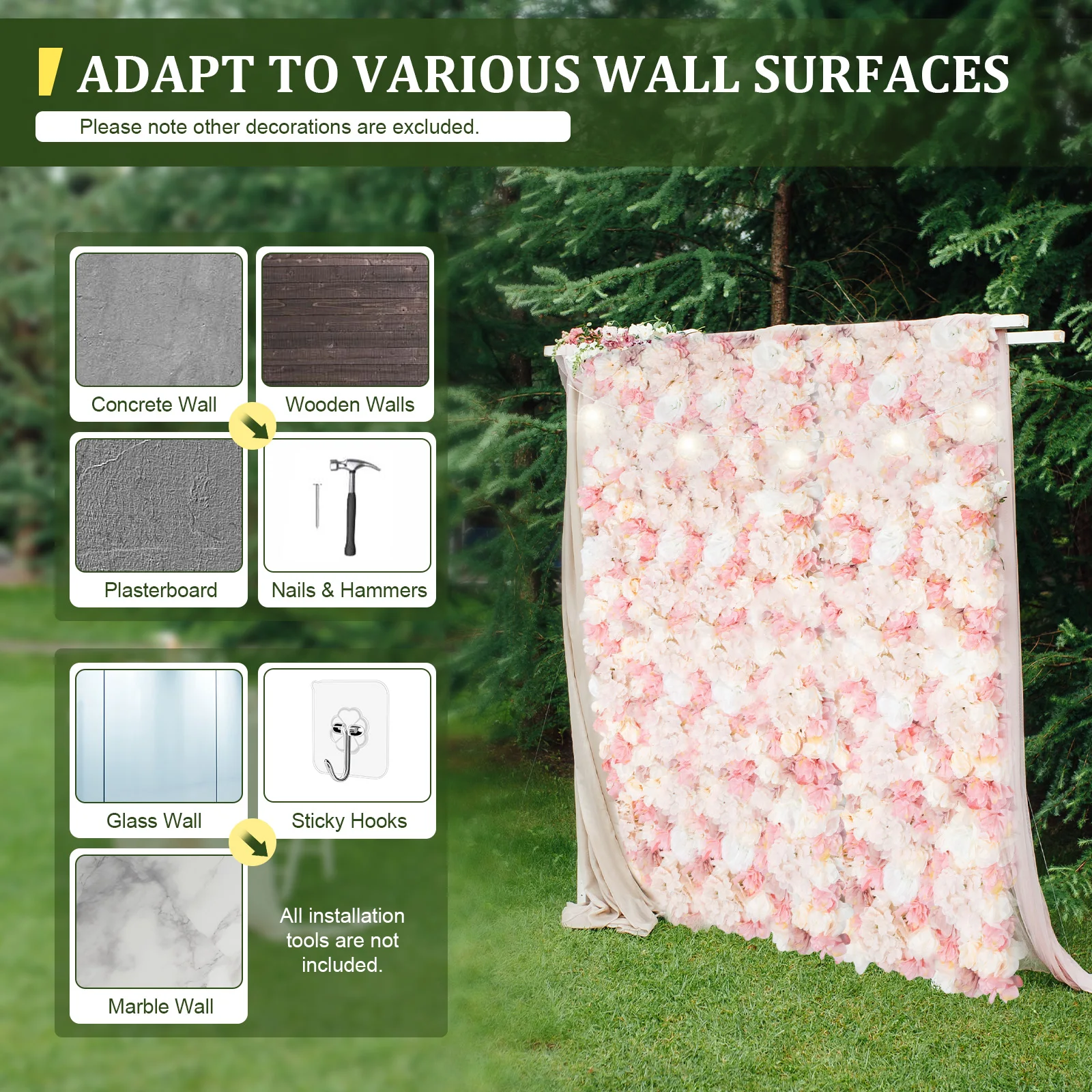 12 PCS Artificial Flower Wall Panels,Flower Wall Mat Silk Flower Panels for Outdoor Garden Backyard Fence Fence Privacy Screen