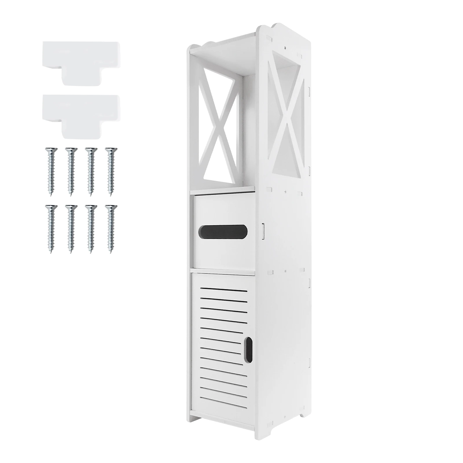 Slim Tall Bathroom Cabinet with Door 80x20x12cm PVC Material Waterproof Easy Install And Clean Storage Solution for Bathrooms