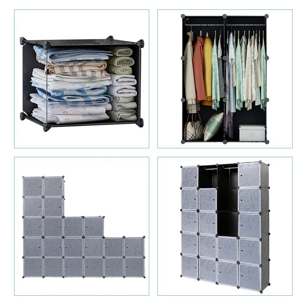 Wardrobe shoe cabinet storage cabinet,  20 cubes wardrobe with 2 clothes rails, stackable folding wardrobe, for bedroom clothes