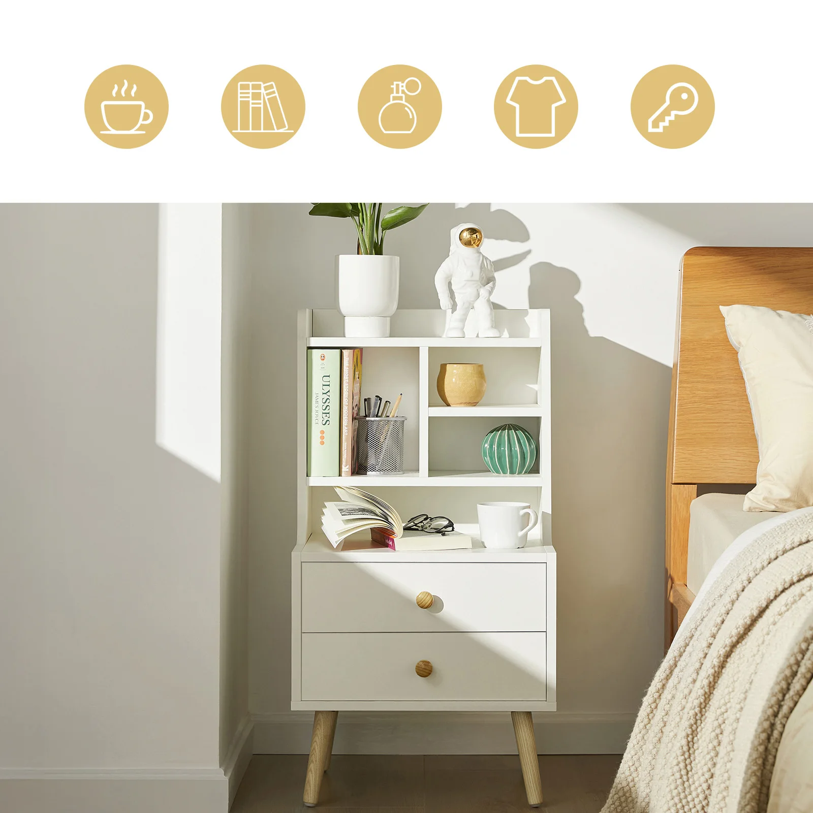 SoBuy FBT100-W 2 Drawer Open Compartments Bedside Table Sofa table side table table Phone table Night Cabinet chest of drawers