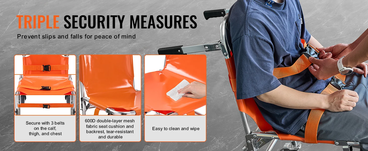 SucceBuy 350lbs EMS Stair Climbing Chair Foldable Stair Wheelchair Ambulance Firefighter Evacuation Use for Elderly Disabled