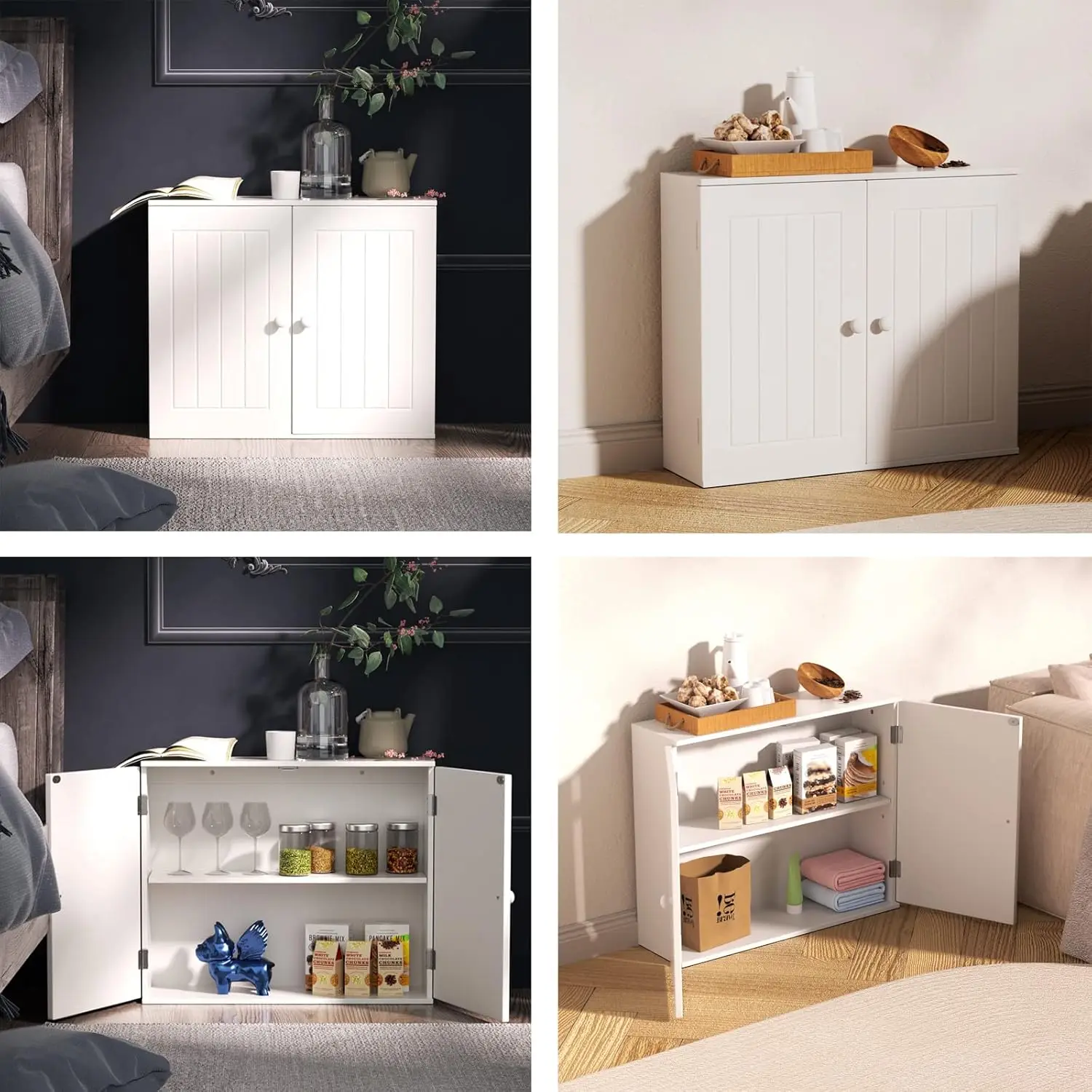 White Bathroom cabinet Bathroom wall cabinet Kitchen storage cabinet with double doors and adjustable shelves White