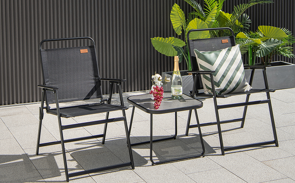 Set of 4 Garden chairs Folding chairs with Armrests, Balcony chairs with breathable fabric patio chairs for balcony garden