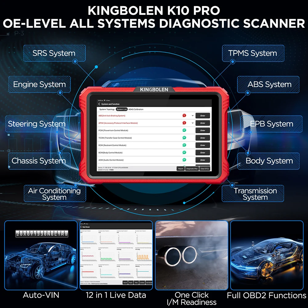 KINGBOLEN K10 PRO Full System Diagnose Tool ECU Coding Active Test 40+ Resets OBD2 Scanner Topology Mapping Car Scan CAN FD DOIP
