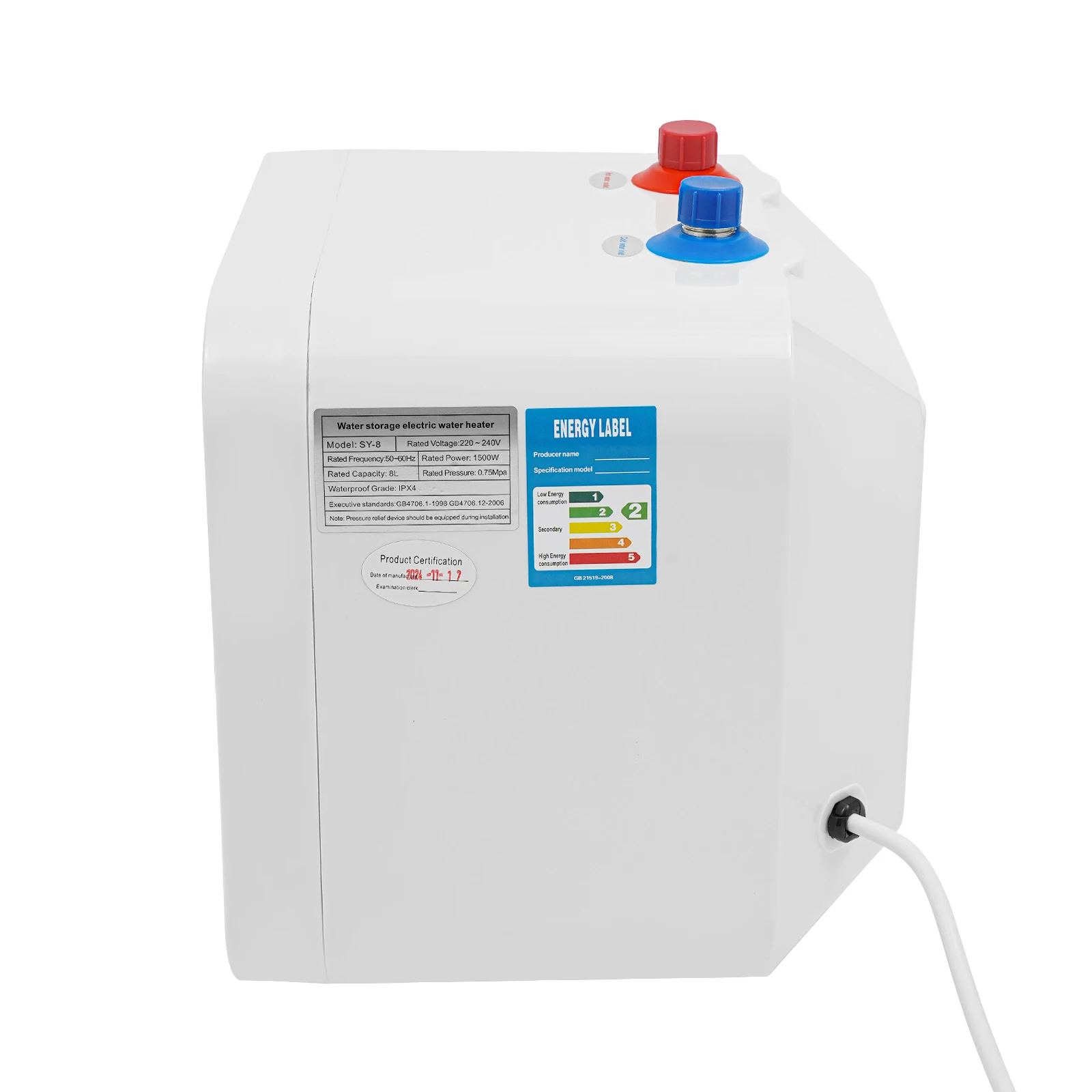 6/8L Water Heater, 1500W Water Heater, Electric Mini Tank Water Heater, Bathroom Kitchen Instant Electric Water Heater