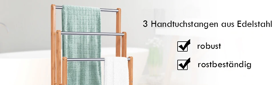 Towel Holder standing 3 stainless steel pole towel stand bamboo stand towel holder bathroom organizer