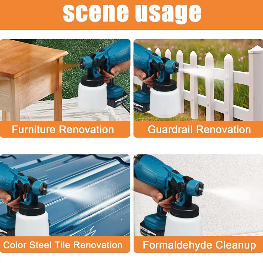 1000ML Electric Spray Gun HVLP Paint Sprayer Auto Steel Coating Airbrush Home Cordless Paint Sprayer For Makita 18V Battery Pin
