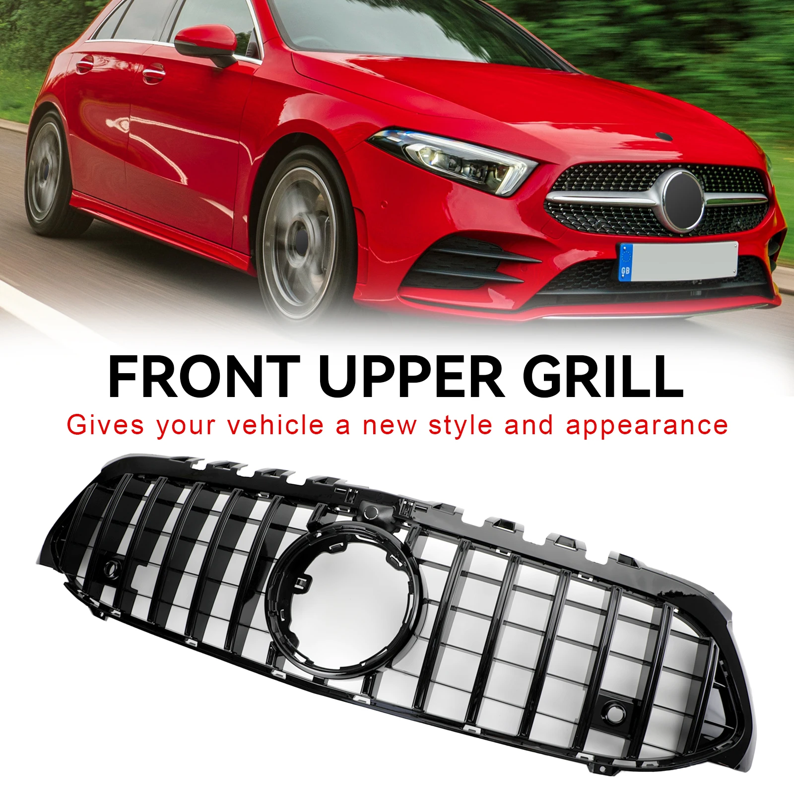 GT Style Front Bumper Grille Fit for Mercedes Benz A-Class W177 2019-2023 Black