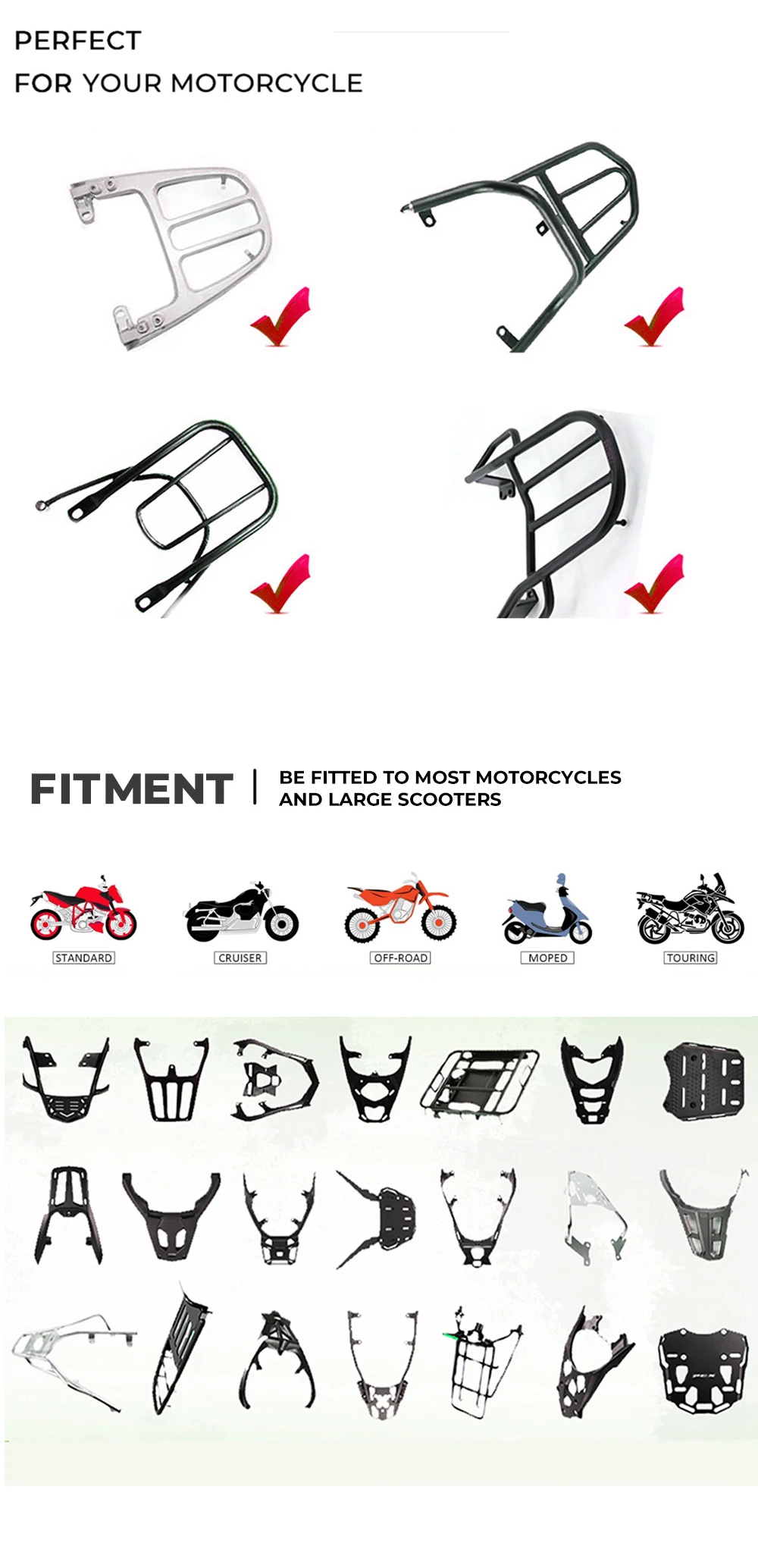 KEMIMOTO 45L/55L/65L Motorcycle Aluminum Case Tail Box Trunk with backrest Universal Top Tail Rear Luggage Tool Storage Box