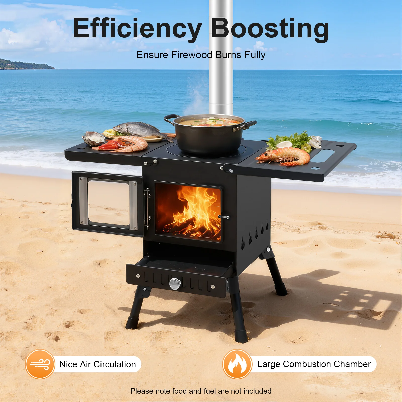 Foldable Wood Burning Camping Stove with Chimney Portable Stainless Steel Stove for Outdoor Cooking Fishing Backpacking Heating