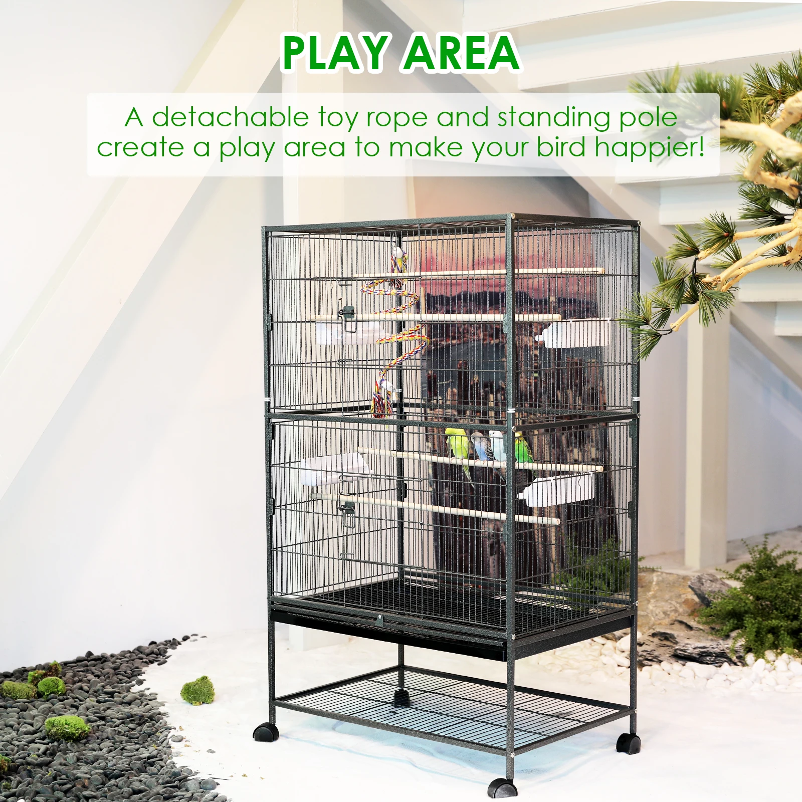 Large Birdcage Metal Cage Standing Birdcage 52x78x132cm, Pet Products Wrought Iron Flight Cage with Stand F040 Black Bird Cage