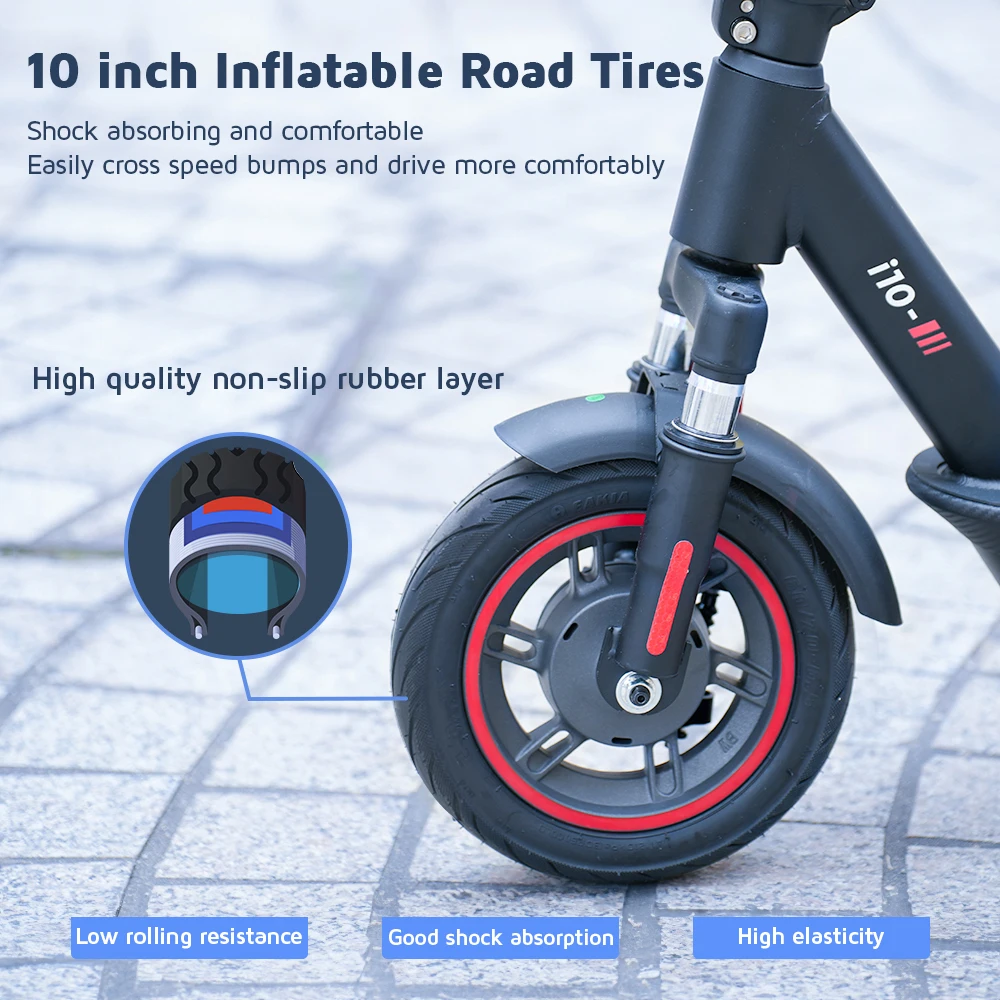 Electric Scooter i10 battery 15 Ah inflatable tires 10 inch range 45 km maximum speed 25 km/h mobile app compatible