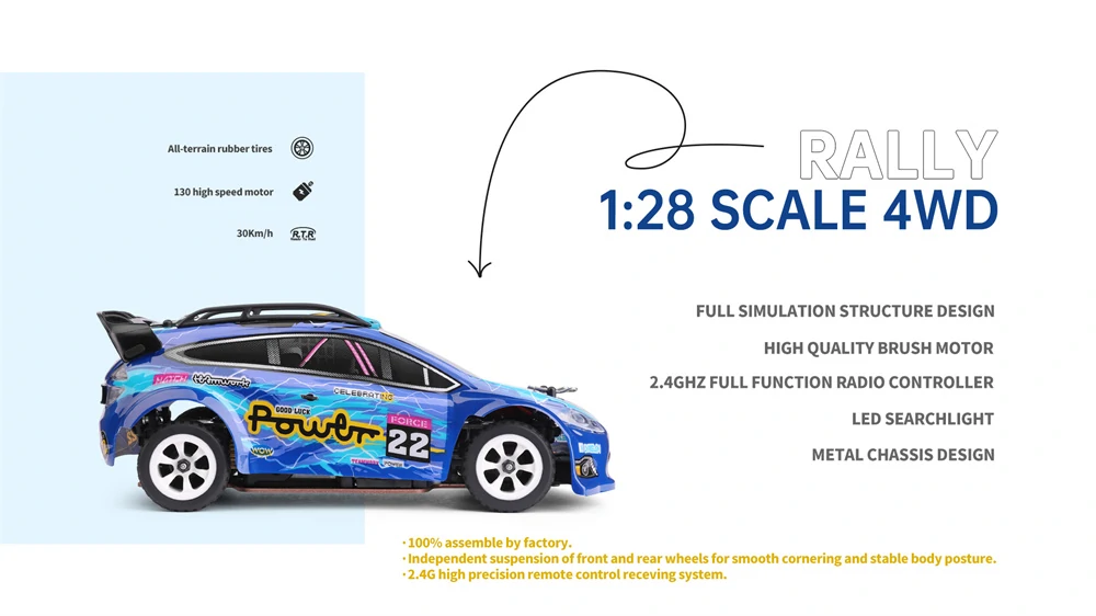 Brushed RTR RC Car Wltoys 284010 1/28 2.4G 4WD Drift LED Lights 30m/h High Speed Full Proportional Vehicle Models Toy