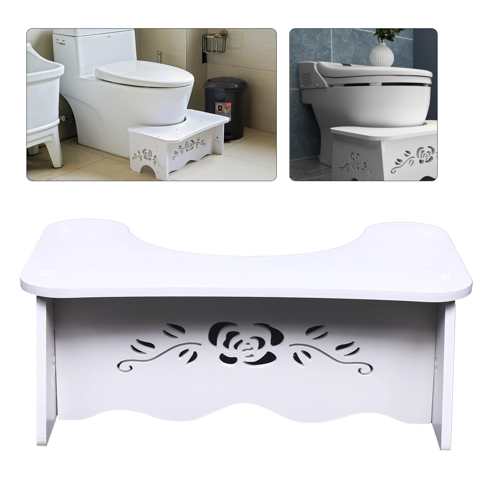 47x27.5x17.5cm White Toilet Aid Stool MDF Toilet Chair Easy to Assemble for ANY Standard Toilet or Bathroom