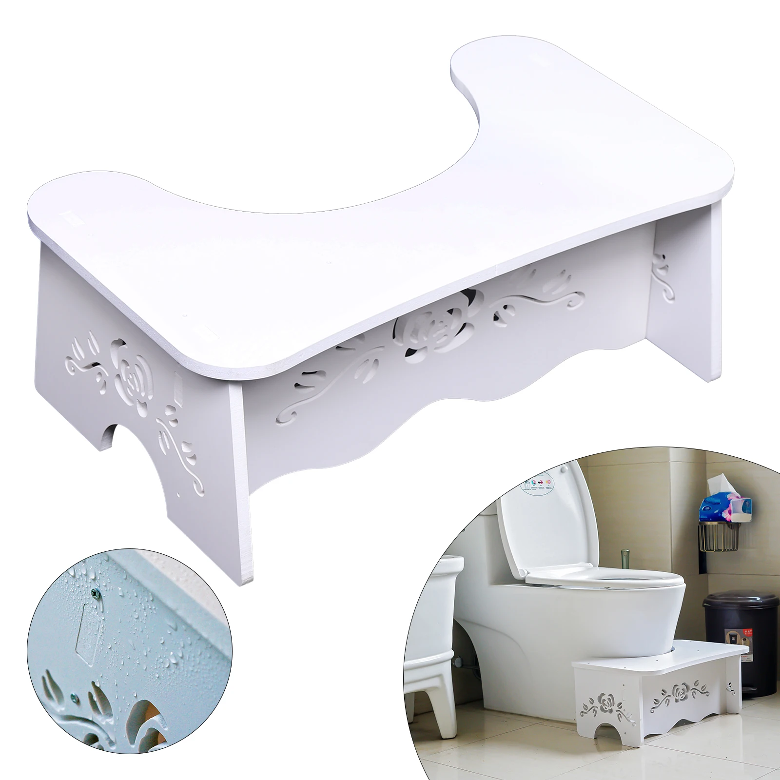 47x27.5x17.5cm White Toilet Aid Stool MDF Toilet Chair Easy to Assemble for ANY Standard Toilet or Bathroom