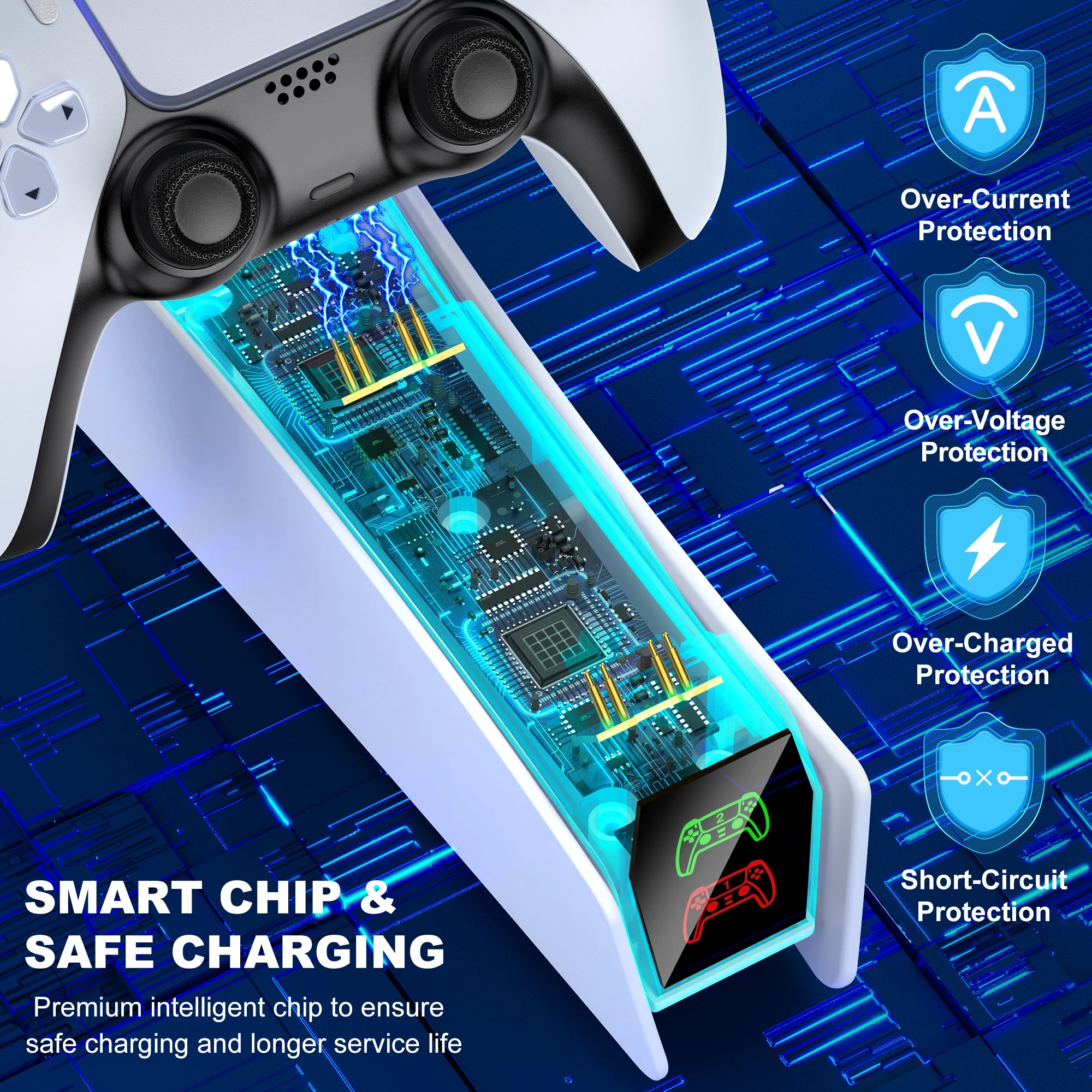 DinoFire Dual Fast Charger for PS5 Wireless Controller Stand for Sony PlayStation 5 Gamepad DualSense Controller Charging Base