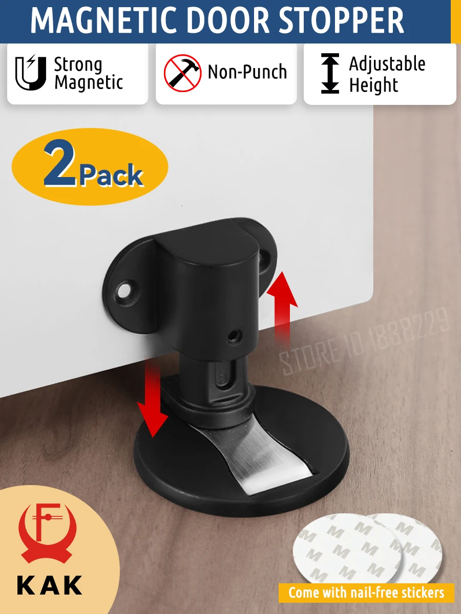 KAK 2PCS Adjustable Door Stop Punch-free Magnetic Anti-collision Door Stopper Invisible Floor Door Stop Wall Protect Hardware