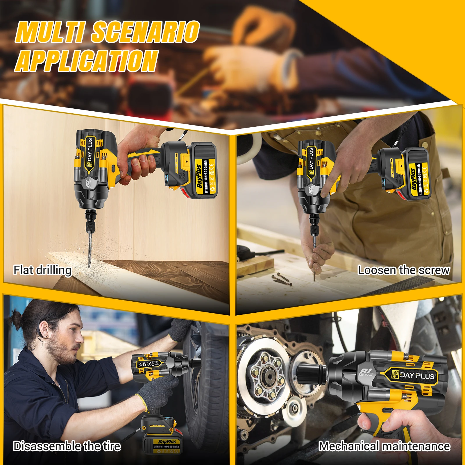 750NM High Torque Brushless Electric Impact Wrench 1/2", 21V Battery Cordless Wrench for Car Repair Power Tool 3-Speed 6000mAh