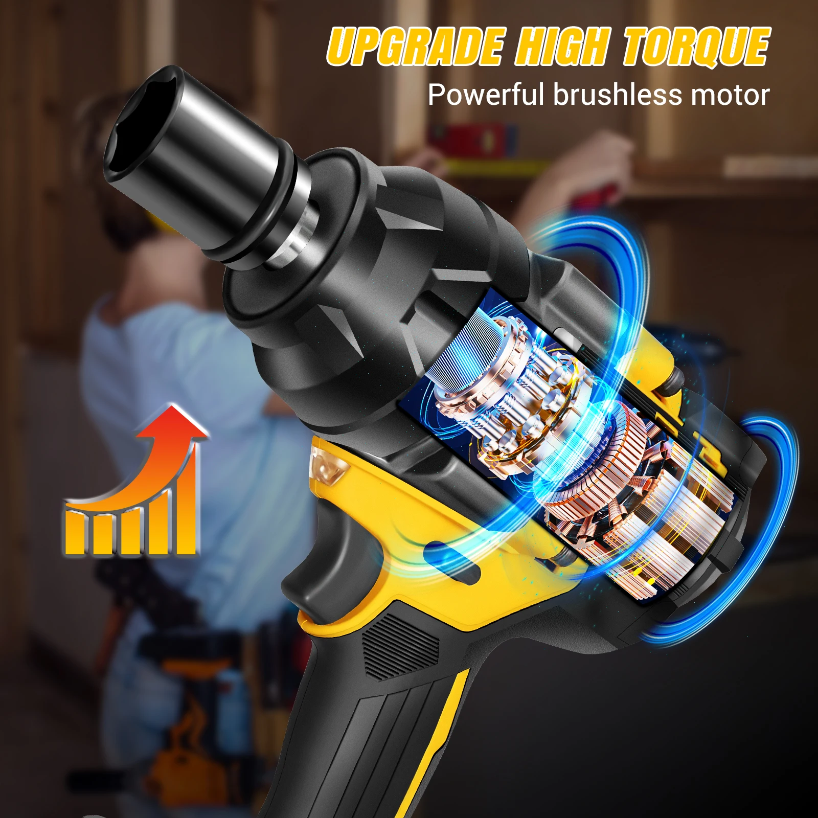 750NM High Torque Brushless Electric Impact Wrench 1/2", 21V Battery Cordless Wrench for Car Repair Power Tool 3-Speed 6000mAh