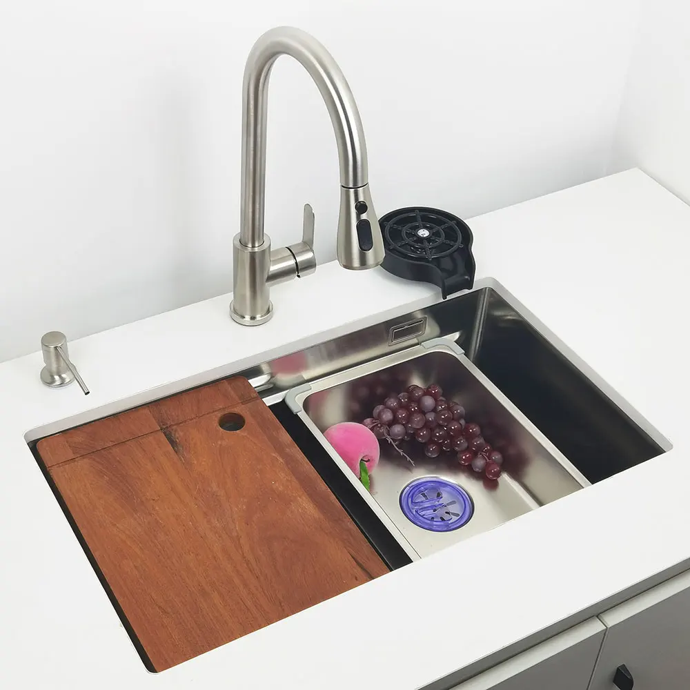 Undermount Kitchen Sink 304 Stainless Steel Above Mount Sinks with Waterfall Faucet Multifunction Single Washing Basin