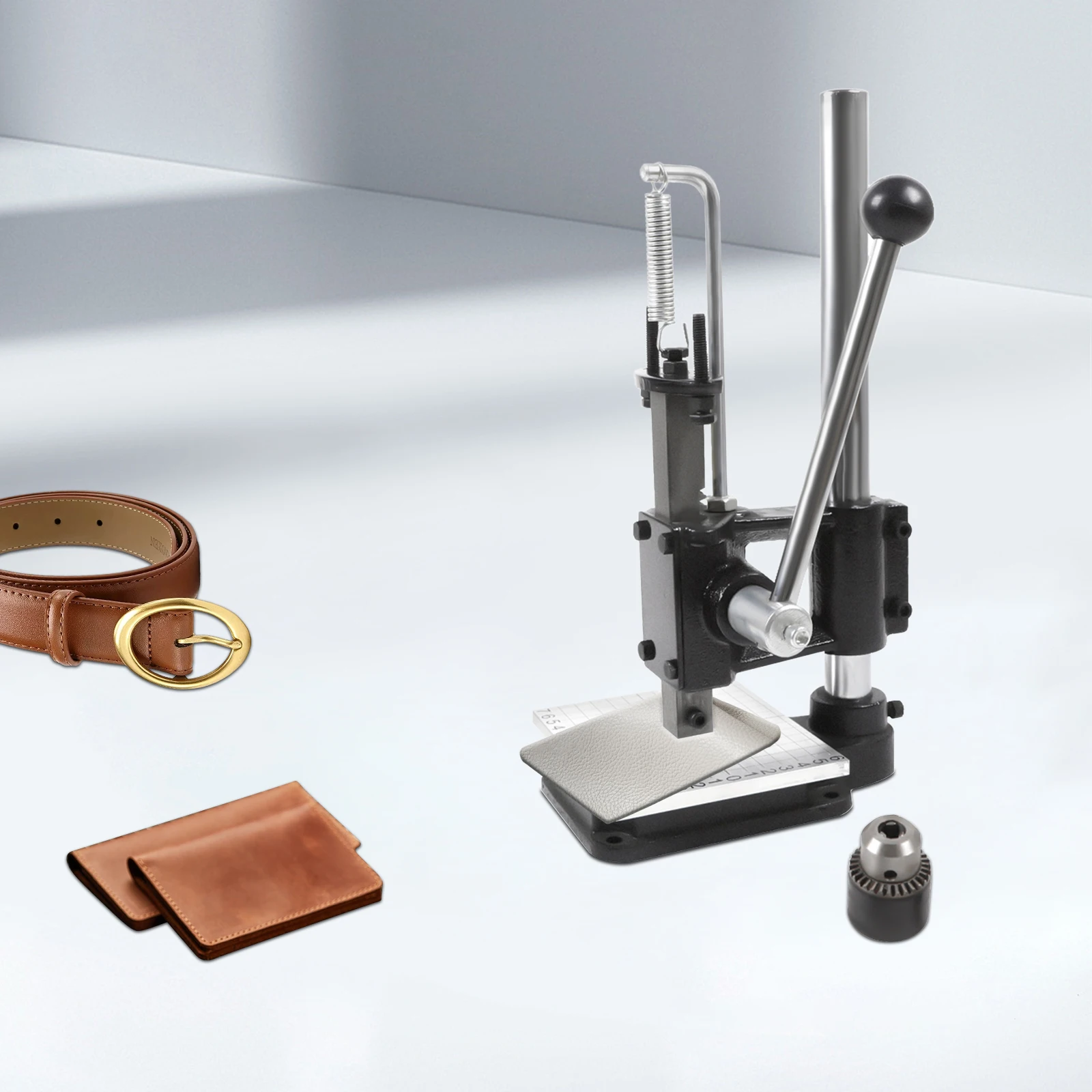 Manual Press Puncher 0-16cm Adjustable Height for Leather Craftsmen for Punching Pronging Stamping Processes