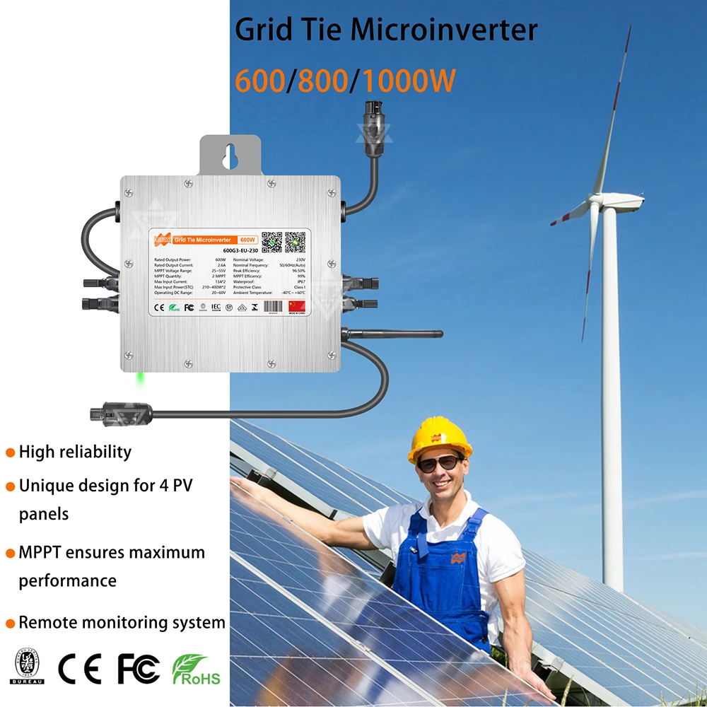 Deye 600W Solar Grid Tie Inverter 20-60V DC to AC 230V, Two MPPT IP67 Built-in WiFi ,Ship From EU Grid On Smart Micro Converter