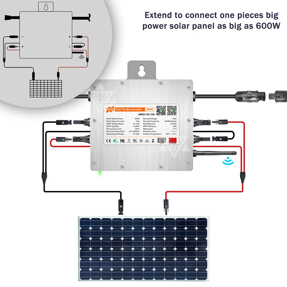 Deye 600W Solar Grid Tie Inverter 20-60V DC to AC 230V, Two MPPT IP67 Built-in WiFi ,Ship From EU Grid On Smart Micro Converter