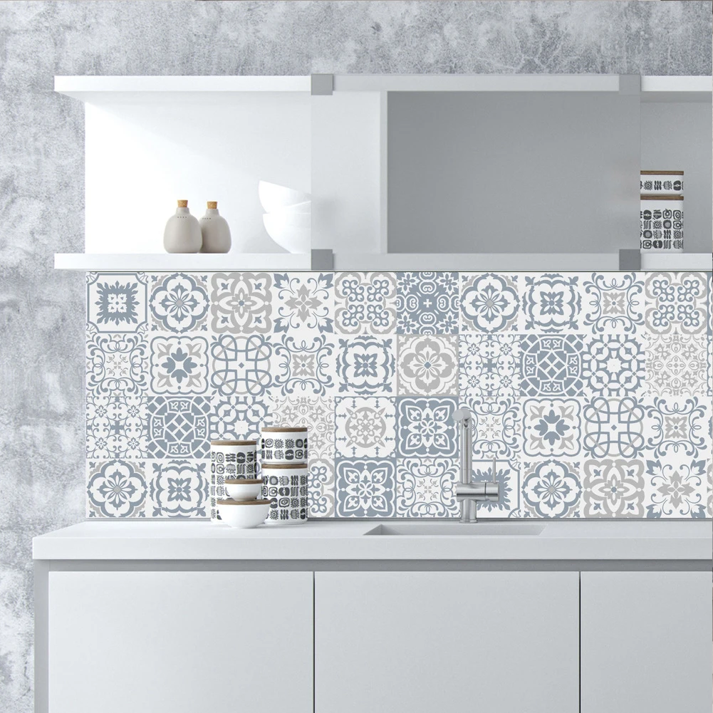 Vintage Waterproof Self-adhesive Vinyl Tile Stickers Wall Decals 24pcs Wall Stickers for Home Kitchen Bathroom Decoration