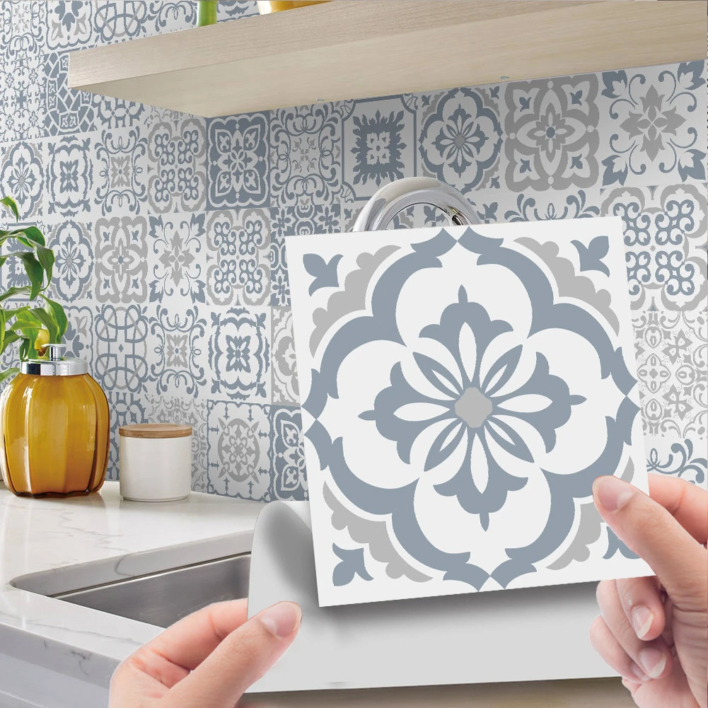 Vintage Waterproof Self-adhesive Vinyl Tile Stickers Wall Decals 24pcs Wall Stickers for Home Kitchen Bathroom Decoration