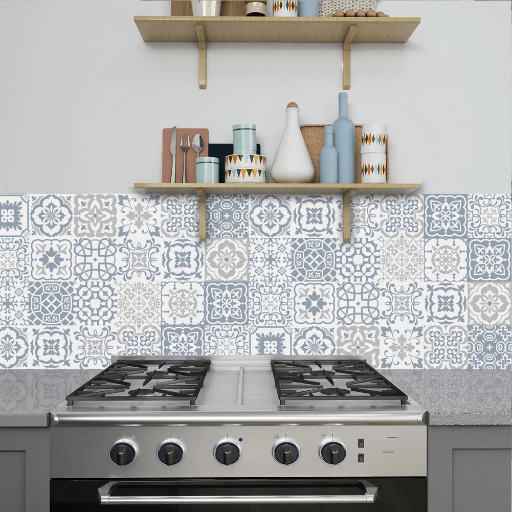 Vintage Waterproof Self-adhesive Vinyl Tile Stickers Wall Decals 24pcs Wall Stickers for Home Kitchen Bathroom Decoration