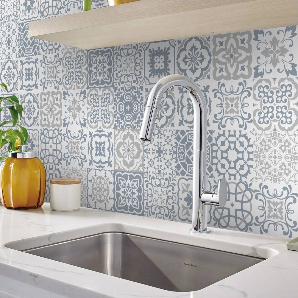 Vintage Waterproof Self-adhesive Vinyl Tile Stickers Wall Decals 24pcs Wall Stickers for Home Kitchen Bathroom Decoration