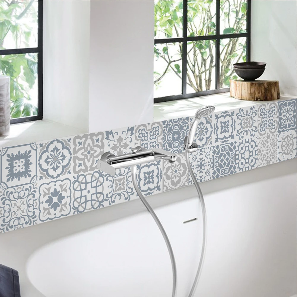 Vintage Waterproof Self-adhesive Vinyl Tile Stickers Wall Decals 24pcs Wall Stickers for Home Kitchen Bathroom Decoration