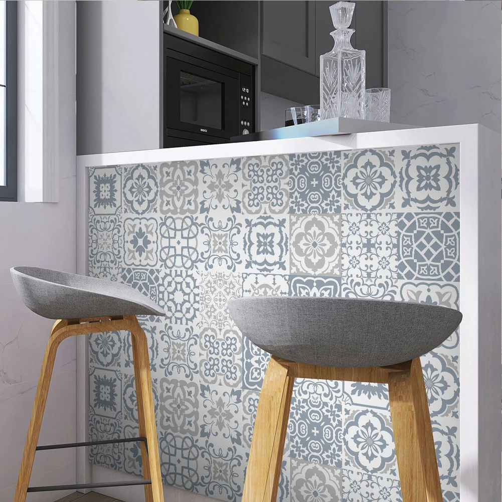 Vintage Waterproof Self-adhesive Vinyl Tile Stickers Wall Decals 24pcs Wall Stickers for Home Kitchen Bathroom Decoration
